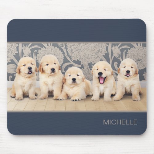 Cute Golden Retriever Puppy Dog Personalized Name Mouse Pad