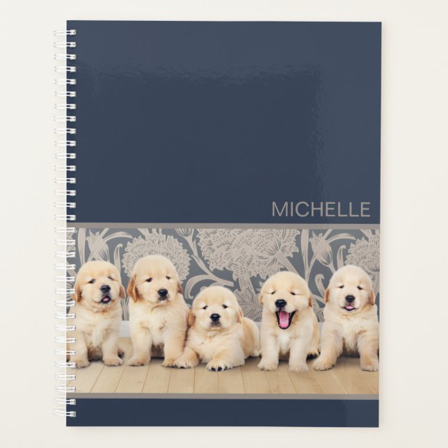 Cute Golden Retriever Puppy Dog Personalized Name Planner (Front)