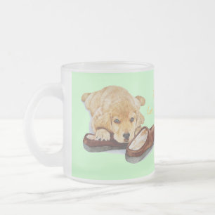 cute golden retriever puppy dog with slogan frosted glass coffee mug
