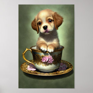 Cute Golden Retriever Puppy in a Teacup Poster