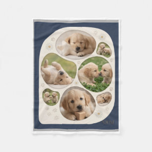 Cute Golden Retriever Puppy Photo Collage Fleece B Blanket