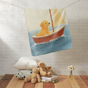 Cute Golden Retriever Puppy Sailboat Pastel Baby Blanket