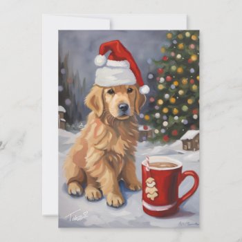 Cute Golden Retriever Puppy Santa Holiday Card by gothicbusiness at Zazzle