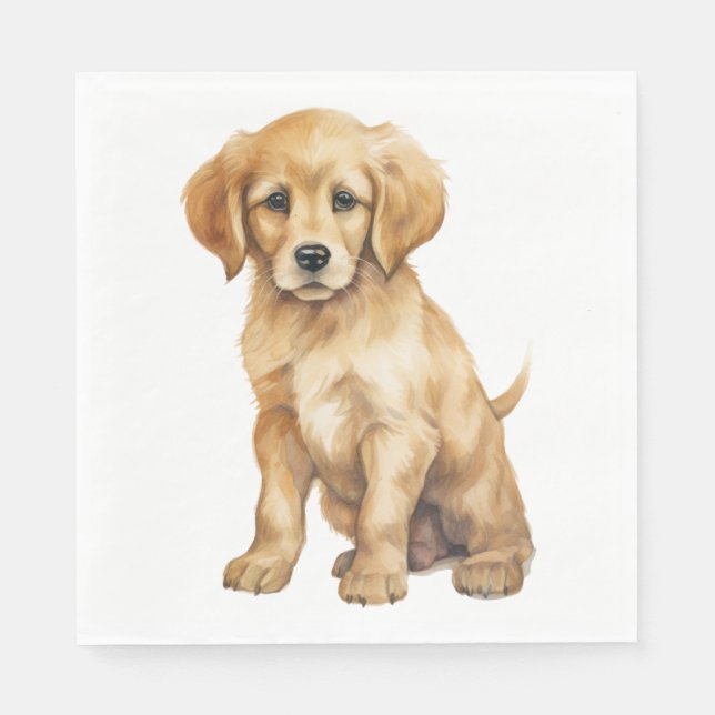 Cute Golden Retriever Puppy Watercolor Dog  Napkins (Front)