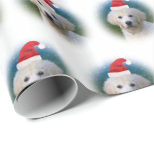 Cute Golden Retriever Puppy Wearing Santa Hat Wrapping Paper