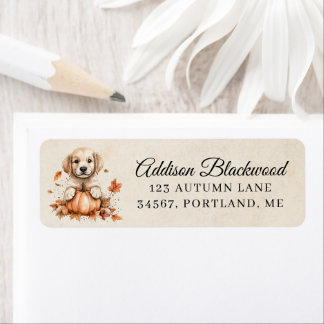 Cute Golden Retriever Puppy with Pumpkin Label