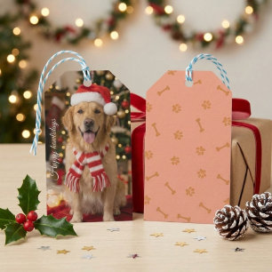 Cute Golden Retriever Santa Hat Holiday Dog Gift Tags