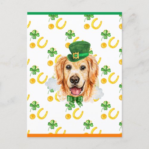 Cute Golden Retriever Shamrock St Patricks Day Holiday Postcard
