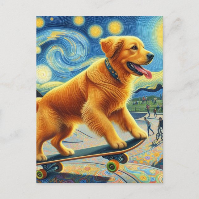 Cute Golden Retriever Skateboarding Postcard (Front)