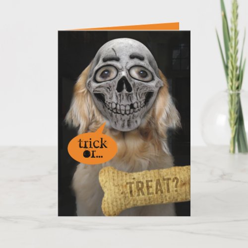 Cute Golden Retriever Skeleton Mask Halloween Card