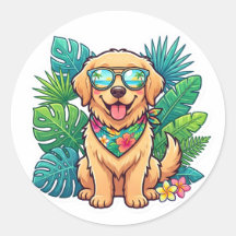 Cute Golden Retriever Sunglasses Summer Tropical