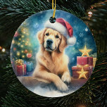 Cute Golden Retriever Watercolor Christmas Ceramic Ornament<br><div class="desc">Add a touch of cuteness to your holiday decor with our Cute Golden Retriever Watercolor Christmas Ceramic Ornament, featuring an adorable portrayal of your beloved canine companion wearing a festive Santa hat. This unique ornament captures the playful spirit of the Golden Retriever breed in a whimsical watercolor design, making it...</div>