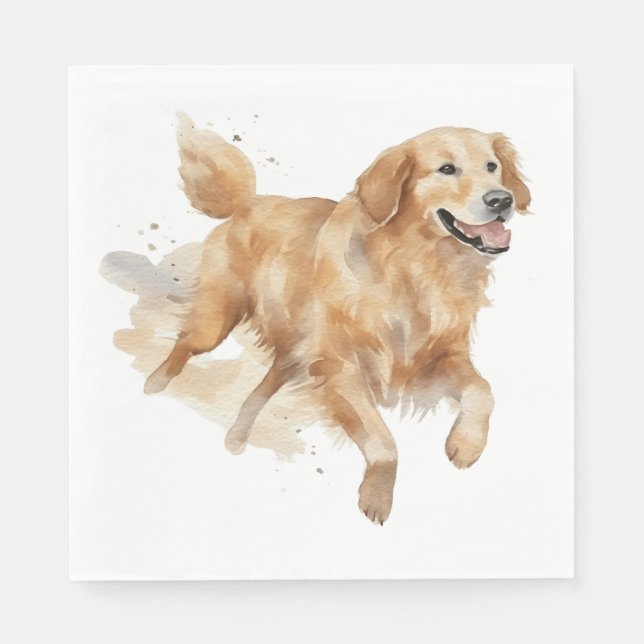 Cute Golden Retriever Watercolor Puppy Dog Napkins (Front)