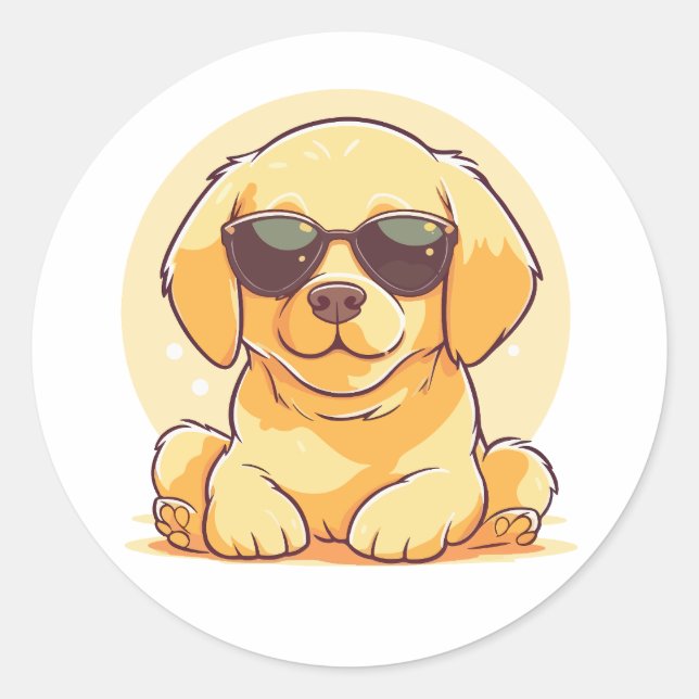 Cute Golden Retriever Wearing Sunglasses Classic Round Sticker (Front)