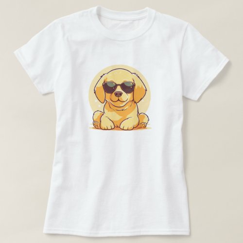 Cute Golden Retriever Wearing Sunglasses T_Shirt