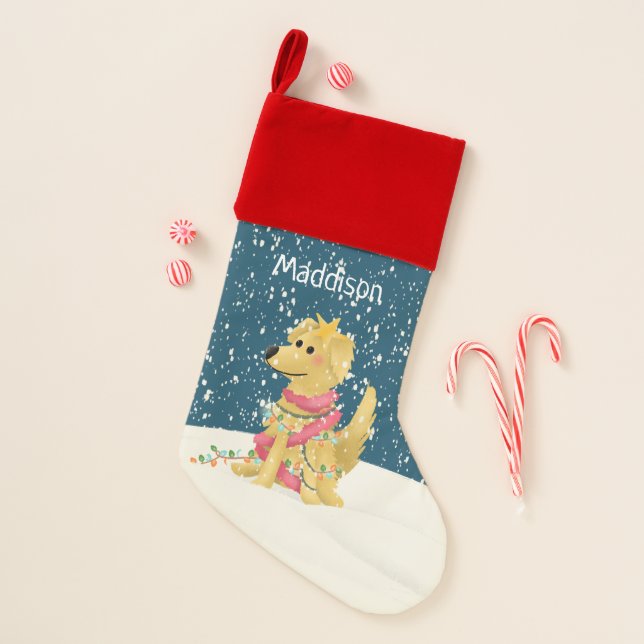 Cute Golden Retriever Winter Christmas Christmas Stocking (Front)