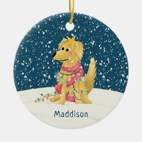 Cute Golden Retriever Winter Dog Christmas Ceramic Ornament