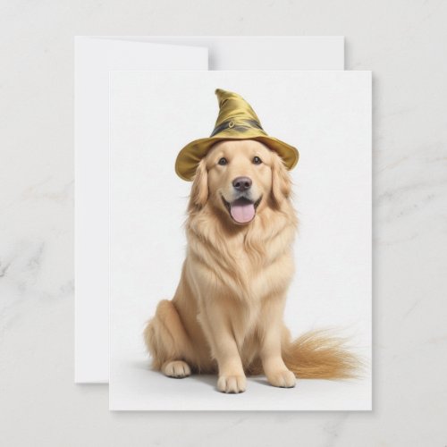 Cute Golden Retriever Witch Holiday Card