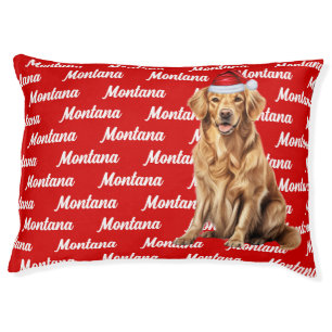Cute Golden Retriever with Dog's Name Holiday Pet Bed