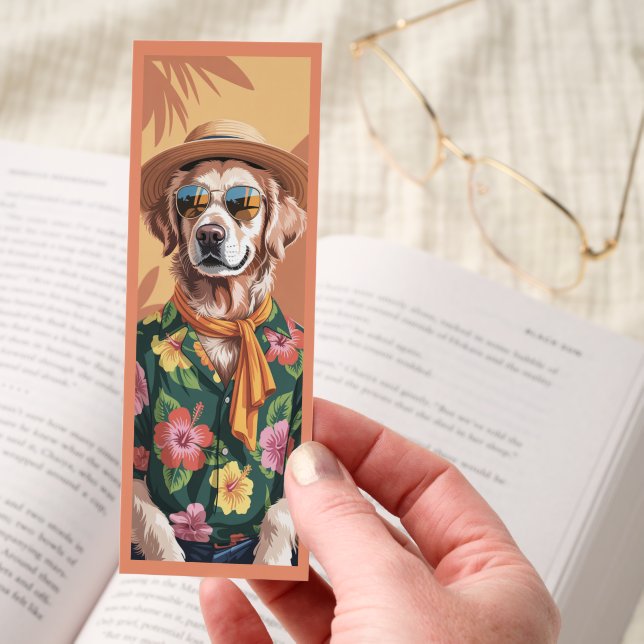 Cute Golden Retriever With Floral Summer Shirt Bookmarks (Hand)