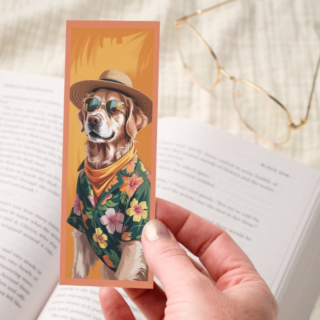 Cute Golden Retriever With Floral Summer Shirt Bookmarks (Hand)