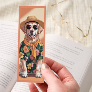 Cute Golden Retriever With Floral Summer Shirt Bookmarks