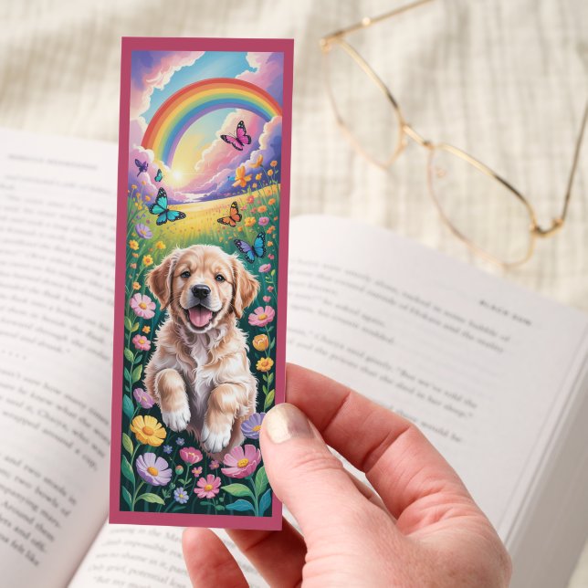 Cute Golden Retriever With Flowers Bookmarks (Hand)