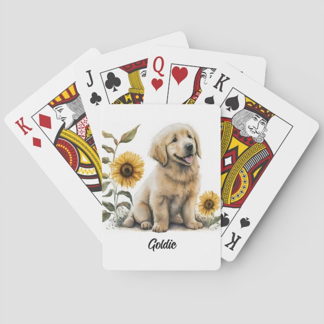 Cute Golden Retriever with Sunflowers Poker Cards (Back)