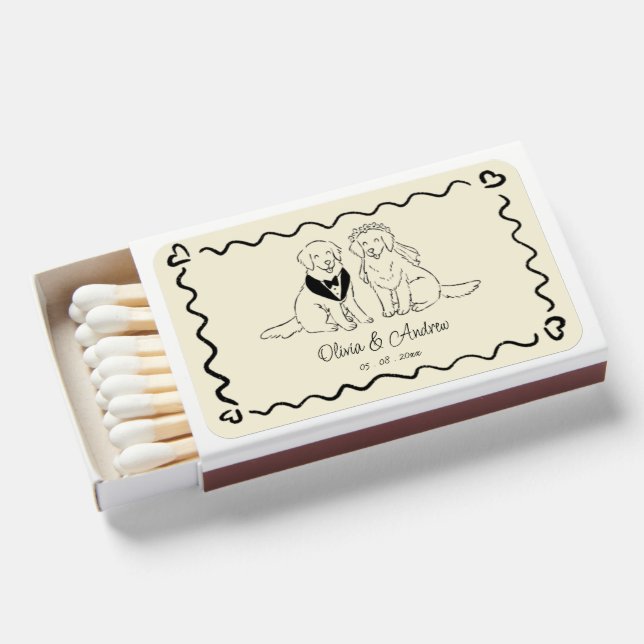 Cute Golden Retrievers Dog Wedding Matchboxes (Front Open)