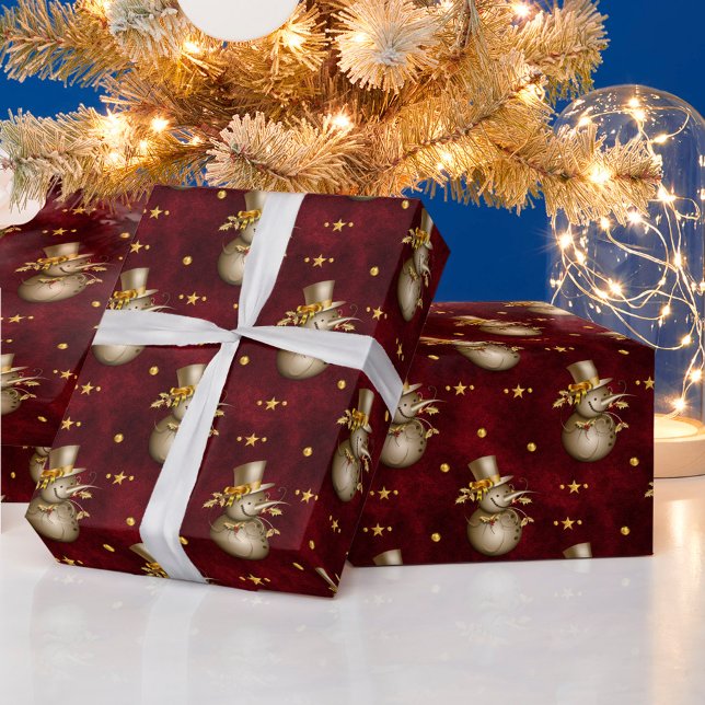 Cute Golden Snowman Wrapping Paper (Creator Uploaded)