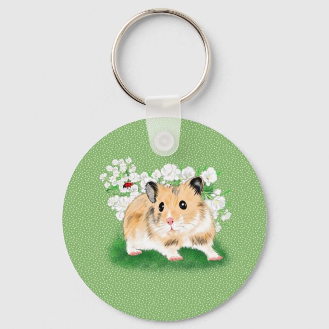 Cute golden Syrian Hamster art gifts accessories Keychain (Front)
