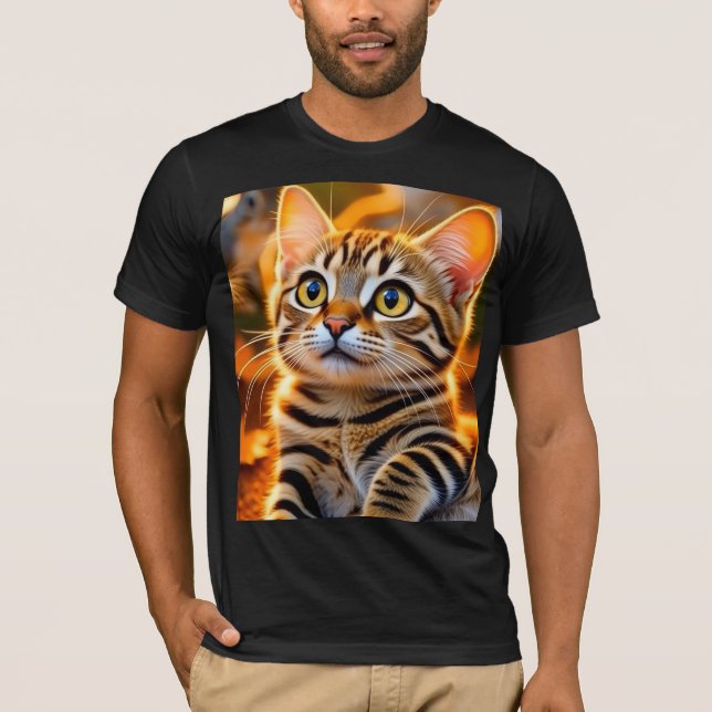 Cute Golden Tabby Kitten – Cozy Autumn Cat Illustr T-Shirt (Front)