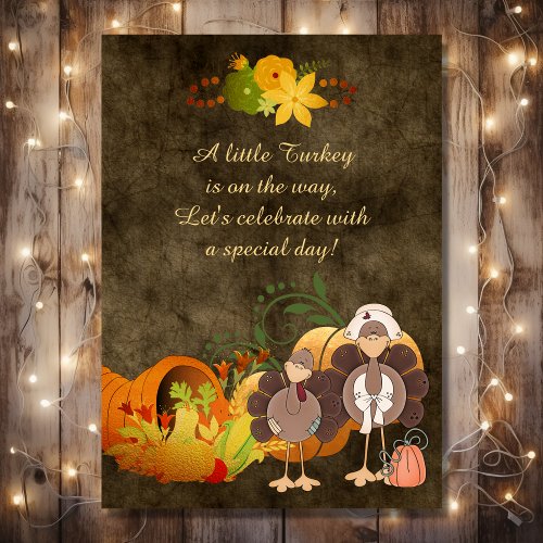 Cute Golden Thanksgiving Boy Turkey Baby Shower Invitation