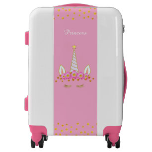 Cute Golden Unicorn, Flowers & Gold Confetti Lugg Luggage