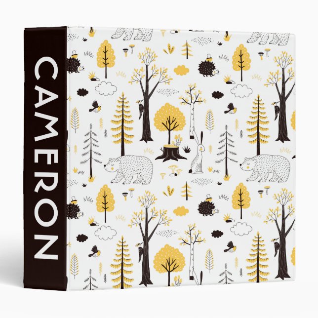 Cute Golden Woods Scene Pattern 3 Ring Binder (Front/Spine)