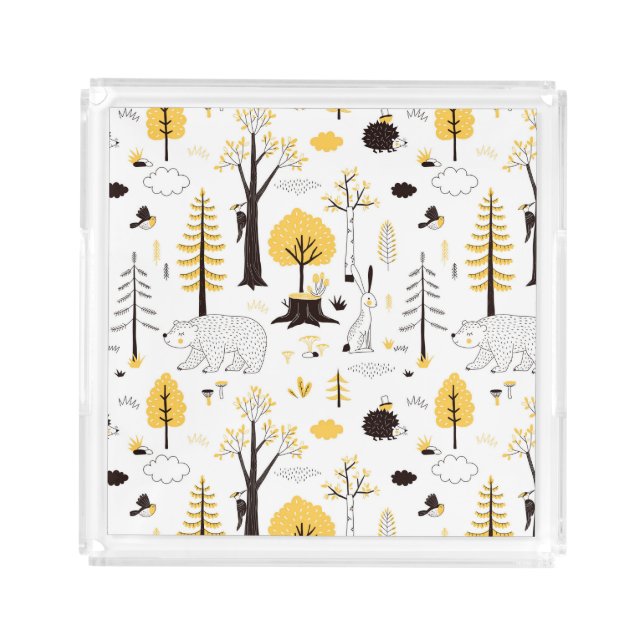 Cute Golden Woods Scene Pattern Acrylic Tray (Front)