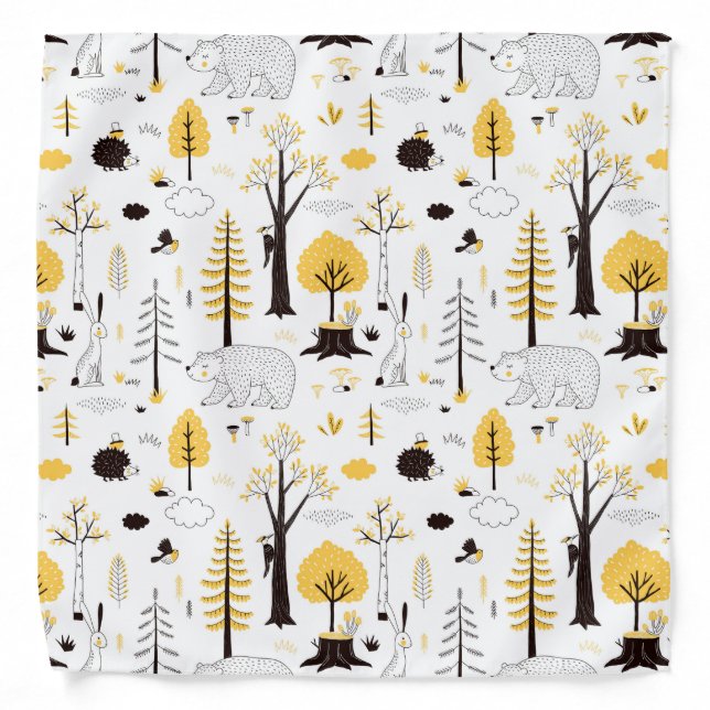 Cute Golden Woods Scene Pattern Bandana (Front)