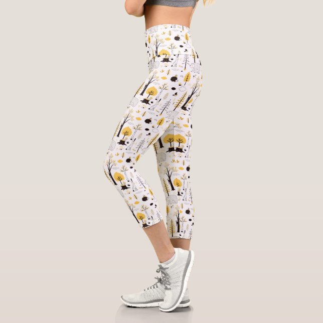 Cute Golden Woods Scene Pattern Capri Leggings (Left)