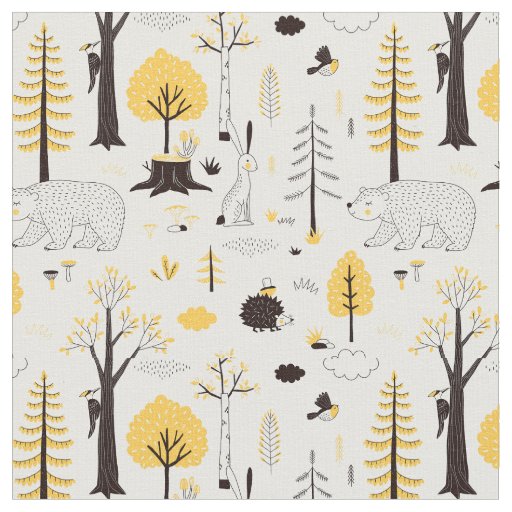 Cute Golden Woods Scene Pattern Fabric