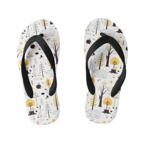 Cute Golden Woods Scene Pattern Kids Flip Flops