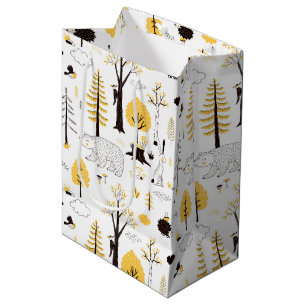 Cute Golden Woods Scene Pattern Medium Gift Bag
