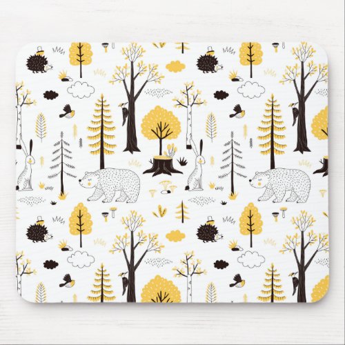 Cute Golden Woods Scene Pattern Mouse Pad