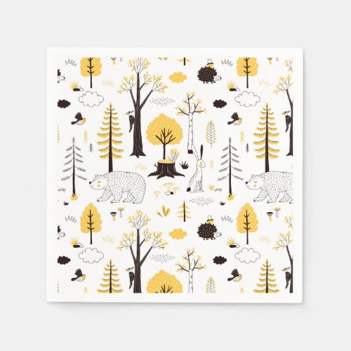 Cute Golden Woods Scene Pattern Napkins