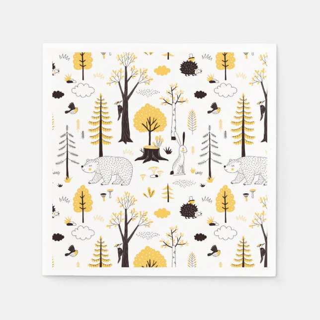Cute Golden Woods Scene Pattern Napkins (Front)