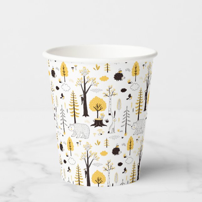 Cute Golden Woods Scene Pattern Paper Cups (Front)