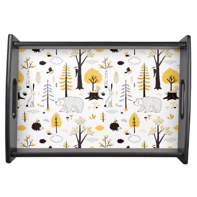Cute Golden Woods Scene Pattern Serving Tray (Front)