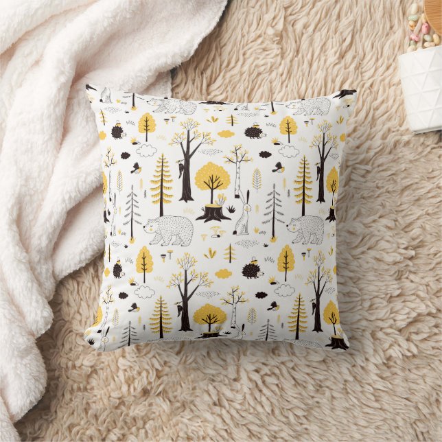 Cute Golden Woods Scene Pattern Throw Pillow (Blanket)