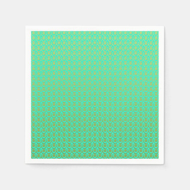 Cute Golden Yellow Pattern over Minty Green Paper Napkins (Front)