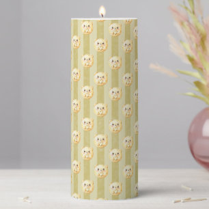Cute Golden Yellow Teddy Bear and Stripe Pillar Candle