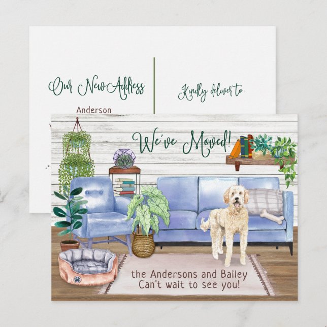Cute Goldendoodle Cozy New Home Moving        Announcement Postcard (Front/Back)